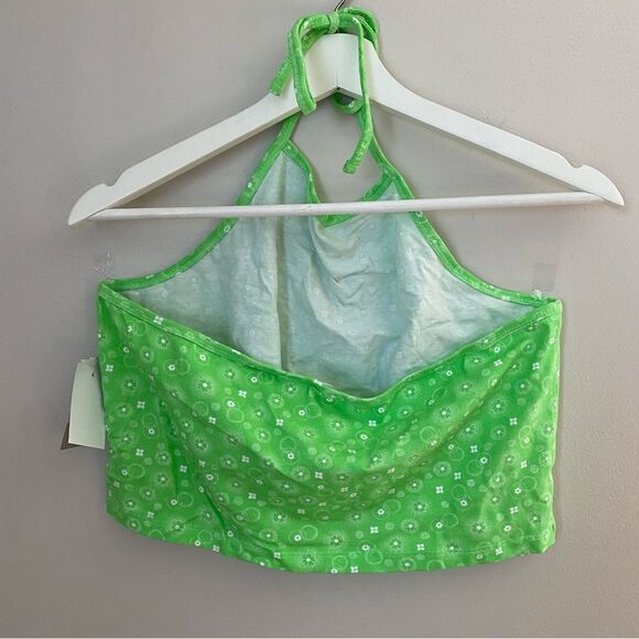 BP Halter Crop Top Neon Green Frosty Follard Floral Print Casual Neutral - Picture 4 of 10